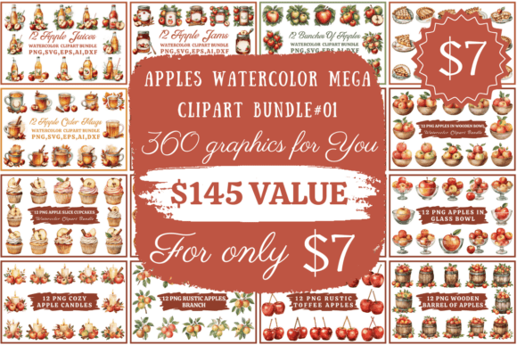Download Apples Watercolor Mega Clipart Bundle #1 - Clipart Collection