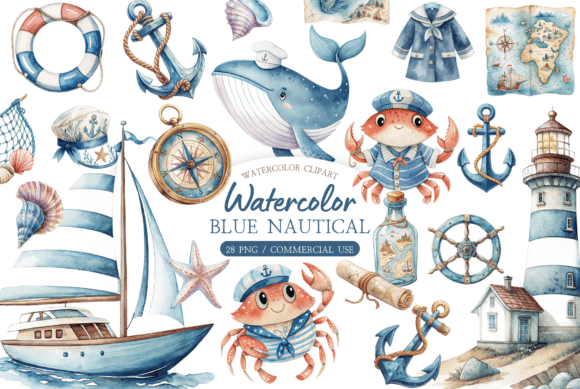 Download Watercolor Nautical Clipart Bundle - Clipart Collection