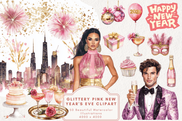 Download Glittery Pink New Year's Eve Clipart - Clipart Collection