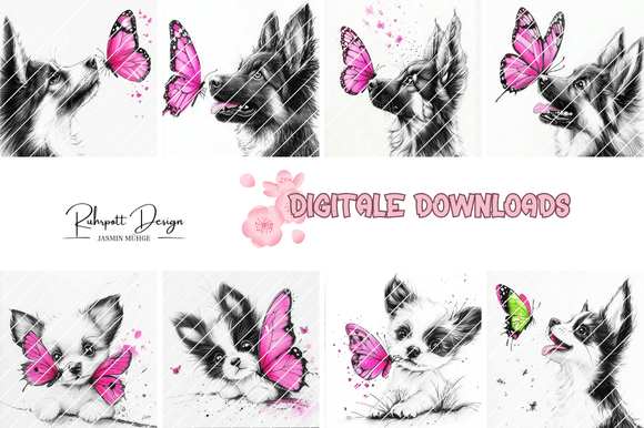 Download Cute Dogs &amp; Butterflies Clipart Bundle - Clipart Collection