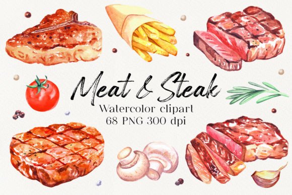 Download Smoke Meat. Watercolor Food Clipart PNG. - Clipart Collection