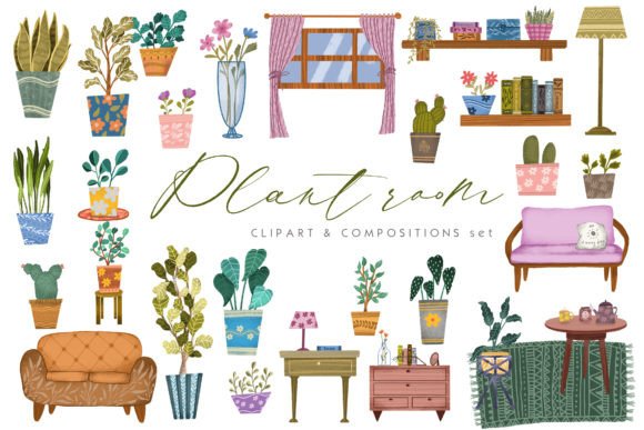 Download Houseplants Interior Decor Clipart Set - Clipart Collection