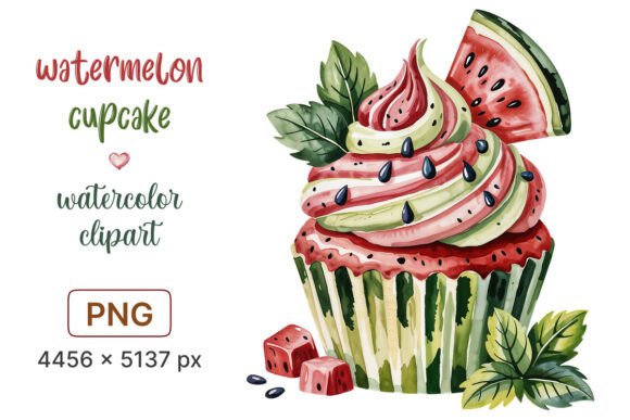 Download Watermelon Cupcake Watercolor Clipart - Clipart Collection