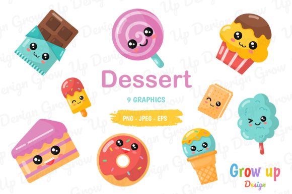 Download Kawaii Cartoon Dessert Clipart Set - Clipart Collection