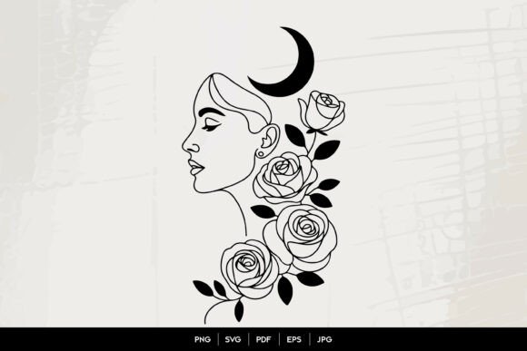 Download Moon Woman Rose Line Art - Premium Resources