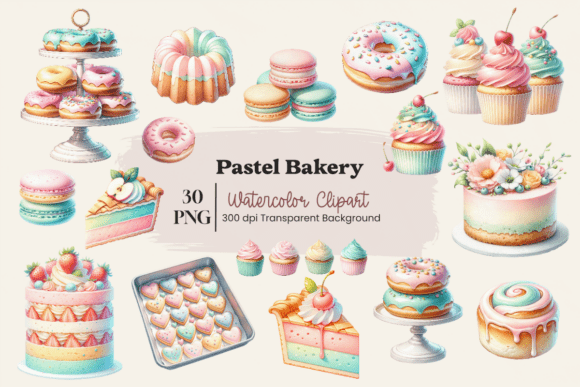 Download Pastel Bakery Watercolor Clipart Bundle - Clipart Collection