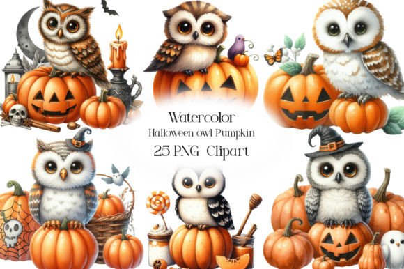Download Watercolor Halloween Owl Pumpkin Clipart - Clipart Collection