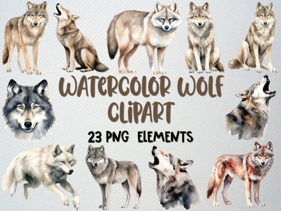 Download Watercolor Wolf Clipart Set, 23 PNG - Clipart Collection