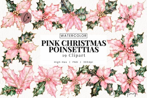 Download Pink Christmas Poinsettias Clipart - Clipart Collection