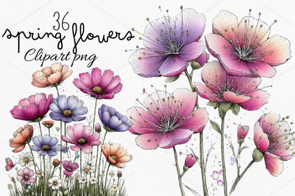 Download Whimsical Spring Flowers Clipart Bundle - Clipart Collection