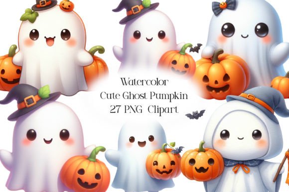 Download Watercolor Cute Ghost Pumpkin Clipart - Clipart Collection