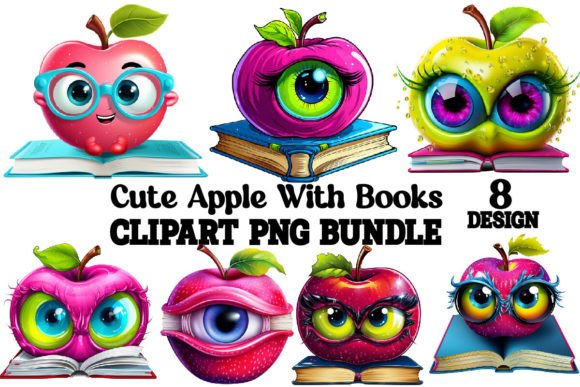 Download Cute Apple with Books Clipart - Clipart Collection