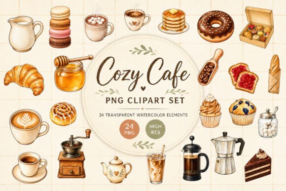 Download Cozy Cafe Clipart PNG, Watercolor Coffee - Clipart Collection