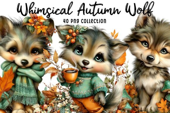 Download Whimsical Autumn Wolf Clipart - Clipart Collection