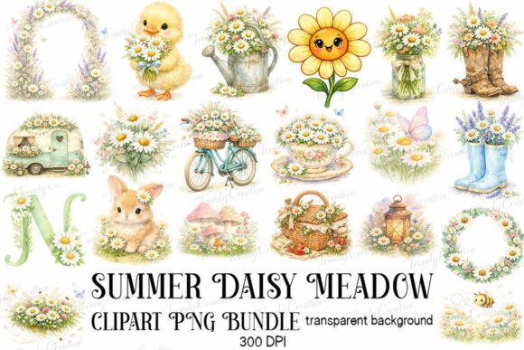 Download Summer Daisy Meadow Clipart PNG Bundle - Clipart Collection