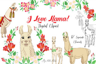 Download Llama Digital Clipart with Red Flowers - Clipart Collection