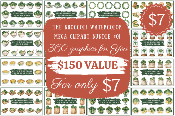 Download Broccoli Watercolor Mega Clipart Bundle - Clipart Collection