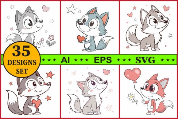 Download Cartoon Wolf Clipart Vector Set - Clipart Collection