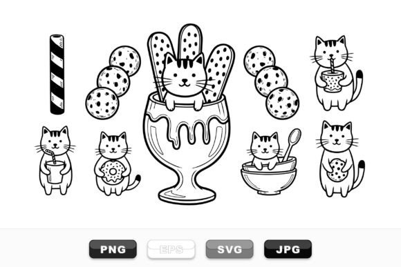 Download Sweet Cat Dessert Clipart Set - Clipart Collection
