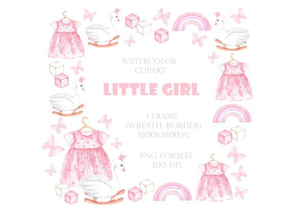 Download Little Girl Watercolor Frame. Clipart. - Clipart Collection