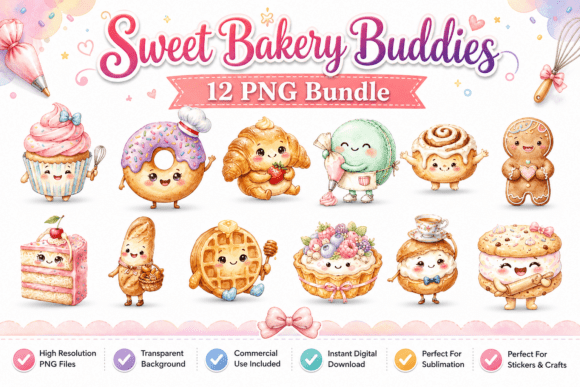 Download Sweet Bakery Buddies Clipart PNG Bundle - Clipart Collection