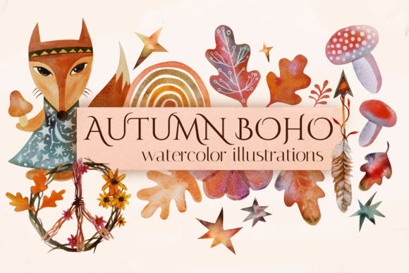 Download Fall Watercolor Clipart. Boho Autumn - Clipart Collection