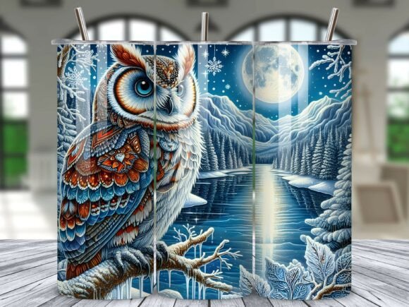 Download Winter Snow Owl Moonlight Tumbler Wrap - Snow owl Collection
