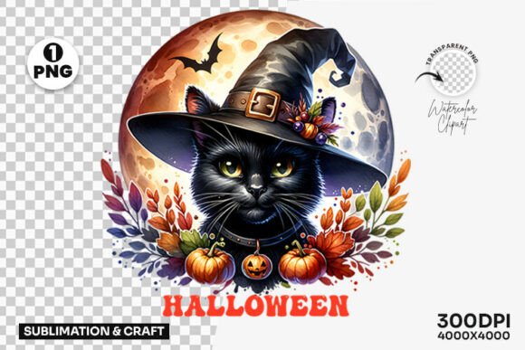Download Halloween Black Cat Witch Hat Clipart - Clipart Collection