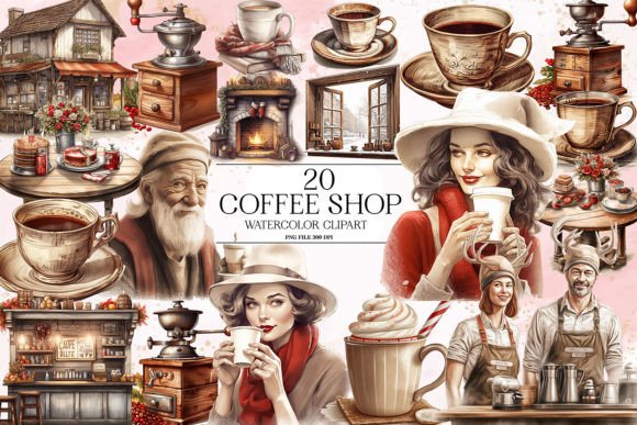 Download Vintage Christmas Coffee Shop Clipart - Clipart Collection