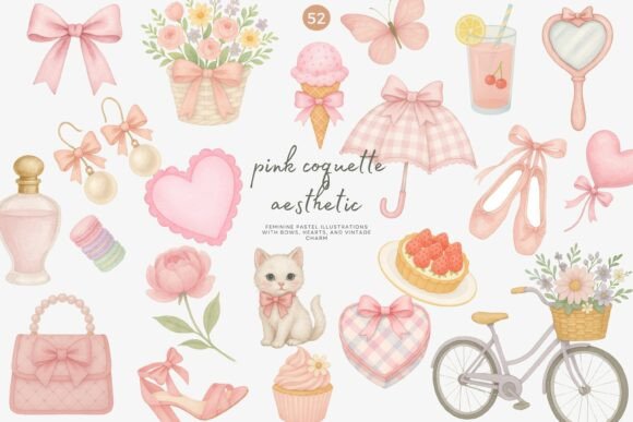 Download Pink Aesthetic Coquette Clipart Set - Clipart Collection