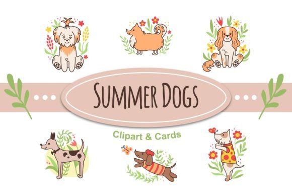Download Summer Dogs 6 Clipart Cards Sublimation - Clipart Collection