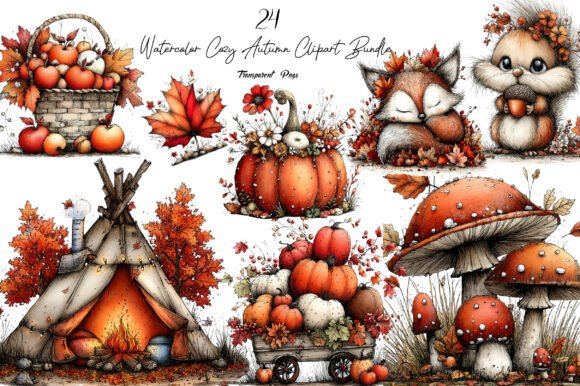 Download Watercolor Cozy Autumn Clipart Bundle - Clipart Collection
