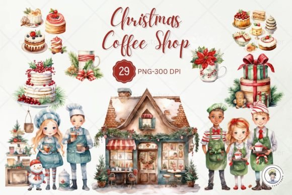 Download Watercolor Christmas Coffee Shop Clipart - Clipart Collection