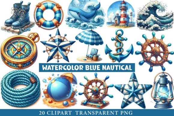 Download Watercolor Blue Nautical Clipart - Clipart Collection