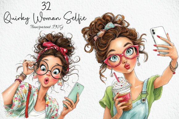 Download Quirky Woman Summer Selfie Clipart PNG - Clipart Collection
