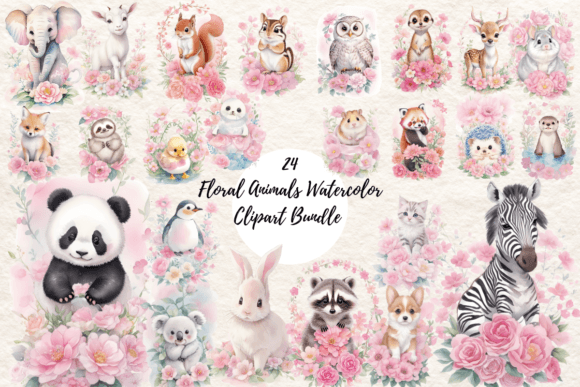 Download Floral Animals Watercolor Clipart Bundle - Clipart Collection