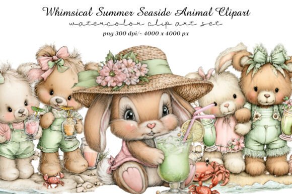 Download Whimsical Summer Seaside Animal Clipart - Clipart Collection