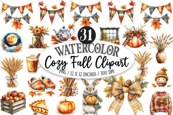 Download Watercolor Cozy Fall Clipart Bundle - Clipart Collection