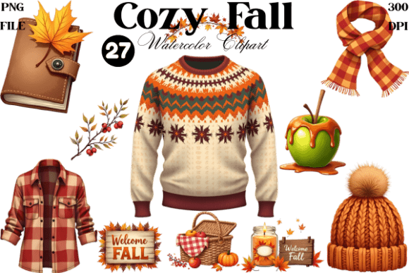 Download Watercolor Cozy Fall Clipart Bundle PNG - Clipart Collection
