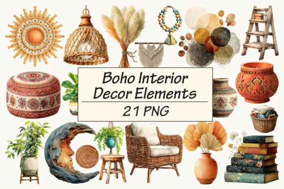 Download Boho Interior Decor Elements Clipart - Clipart Collection