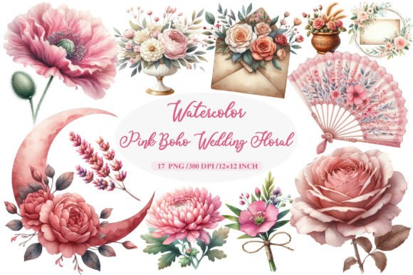 Download Pink Boho Wedding Floral Clipart - Clipart Collection