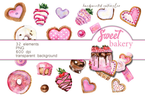 Download Pink Sweet Bakery Watercolor Clipart - Clipart Collection