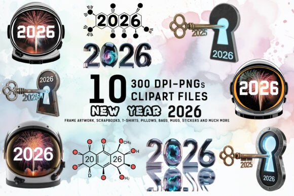 Download Futuristic New Year 2026 Clipart Bundle - Clipart Collection