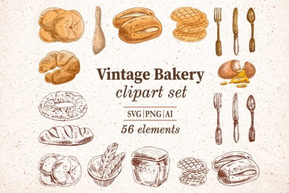 Download Vintage Bakery Clipart Set - Clipart Collection