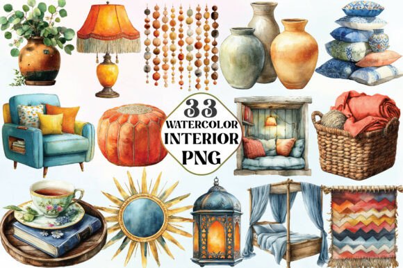Download Watercolor Boho Interior Clipart - Clipart Collection
