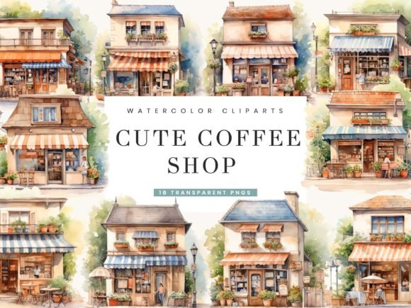 Download Watercolor Cute Coffee Shop Clipart - Clipart Collection