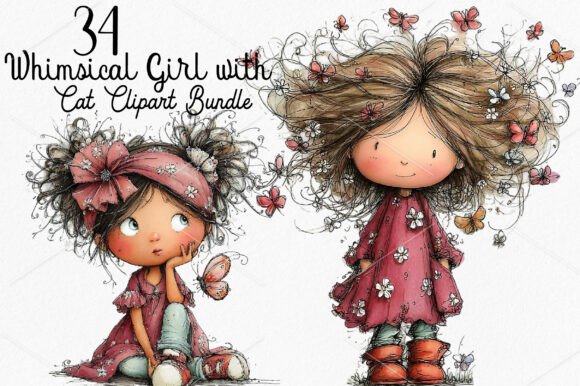 Download Whimsical Girl with Butterfly Clipart - Clipart Collection