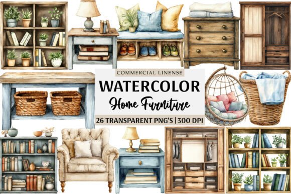 Download Watercolor Home Furniture Clipart Bundle - Clipart Collection