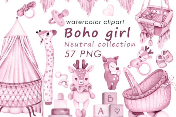 Download Baby Boho Pink Watercolor Clipart PNG - Clipart Collection