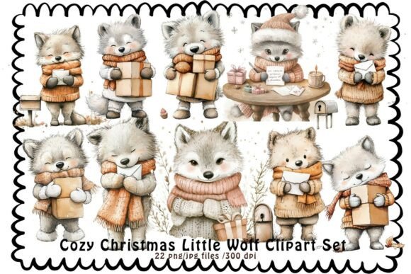 Download Cozy Christmas Little Wolf Clipart Set - Clipart Collection